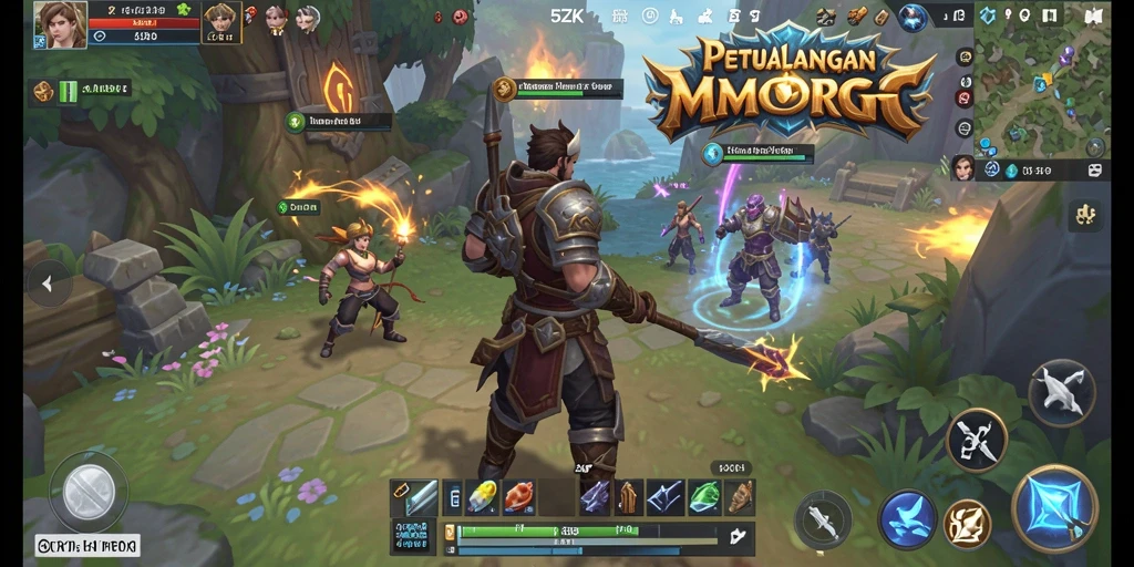 Screenshot gameplay 5ZK menunjukkan pertarungan epik antara karakter pemain dan monster.