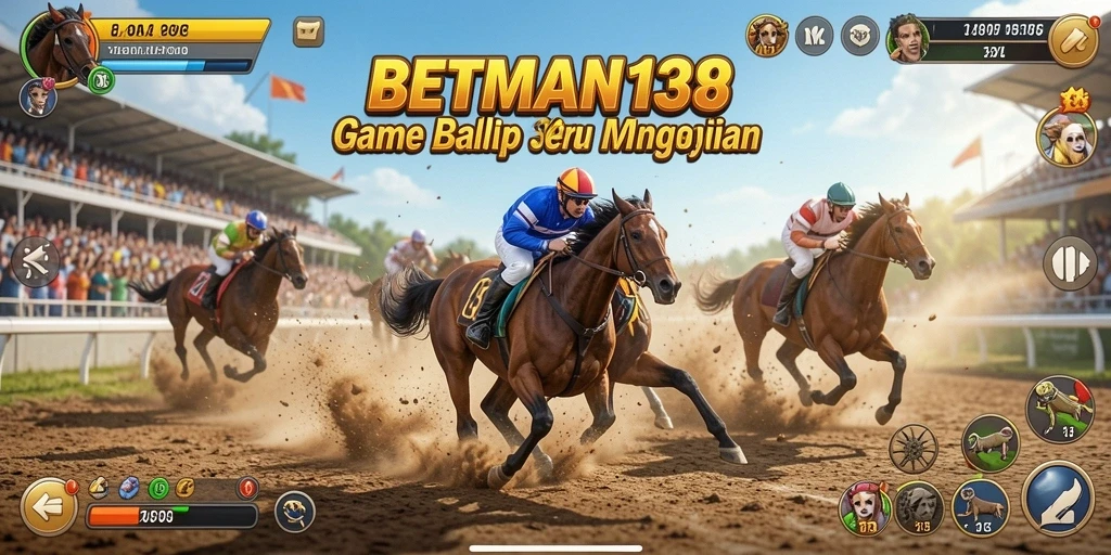 Tampilan gameplay seru BETMAN138 dengan mobil balap yang cepat.
