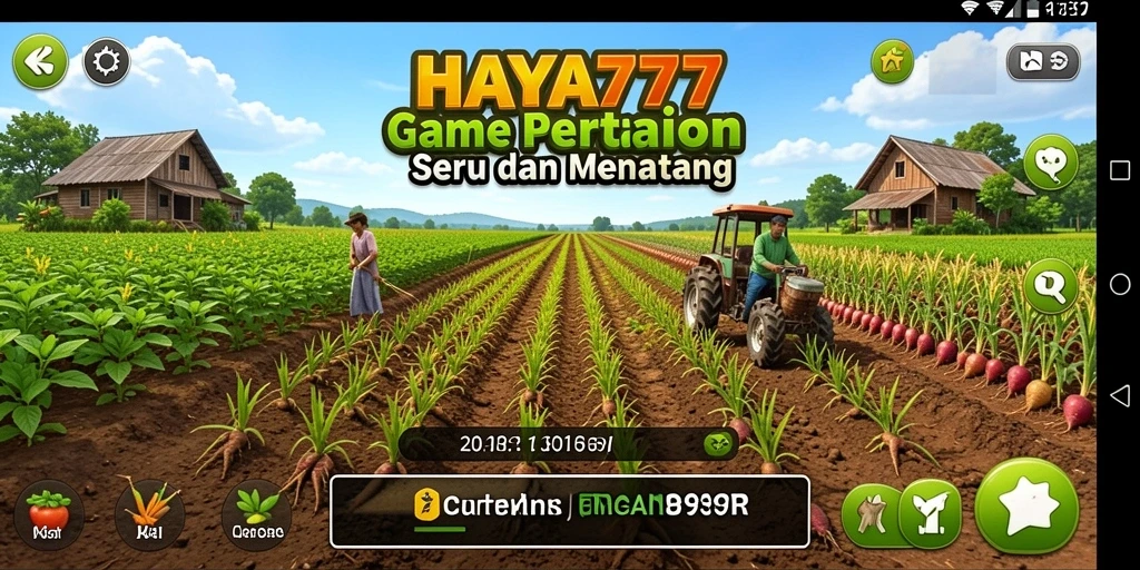 Tampilan permainan HAYA777 dengan suasana lahan pertanian yang hidup.