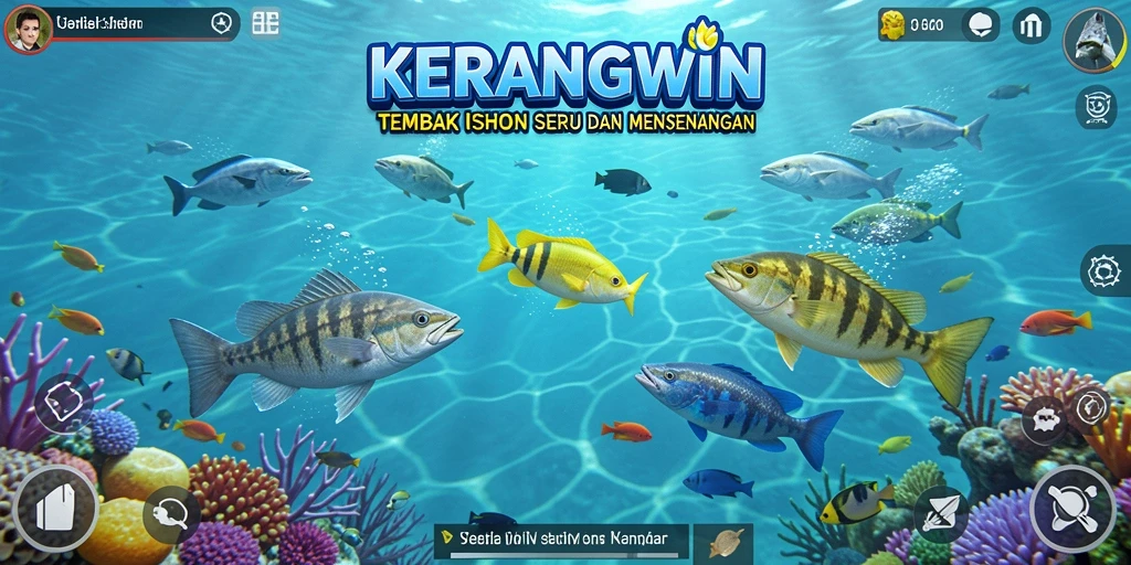 Tangkapan layar gameplay KERANGWIN yang menampilkan momen seru saat menembak ikan.