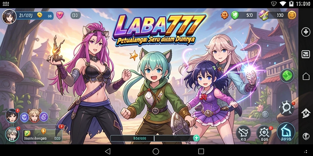 Tampilan gameplay LABA777 menampilkan aksi seru karakter anime.