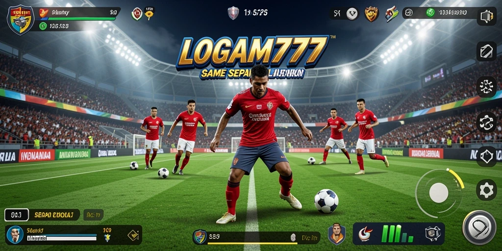 Screenshot LOGAM777 menampilkan aksi seru permainan sepak bola.