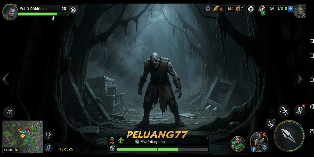 Tangkapan layar gameplay PELUANG77 menampilkan suasana horor yang mencekam.