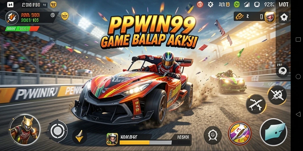 Screenshot gameplay PPWIN99 menampilkan balapan seru dan kendaraan yang berbeda.