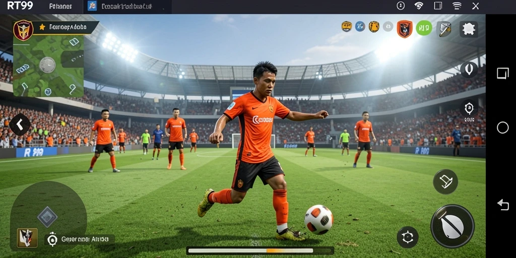 Tampilan gameplay menarik dari RT99 saat pertandingan sepak bola.