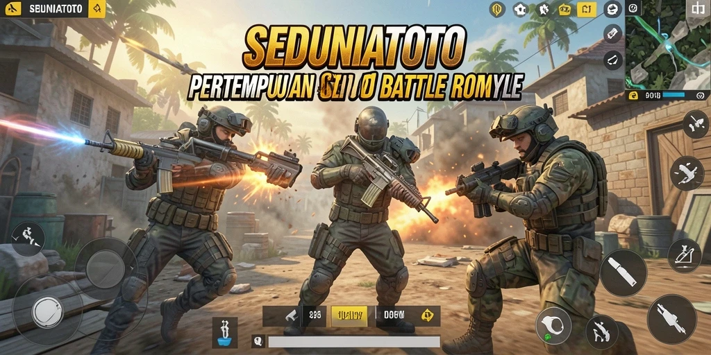 Gameplay seru dan mendebarkan dalam SEDUNIATOTO Battle Royale.