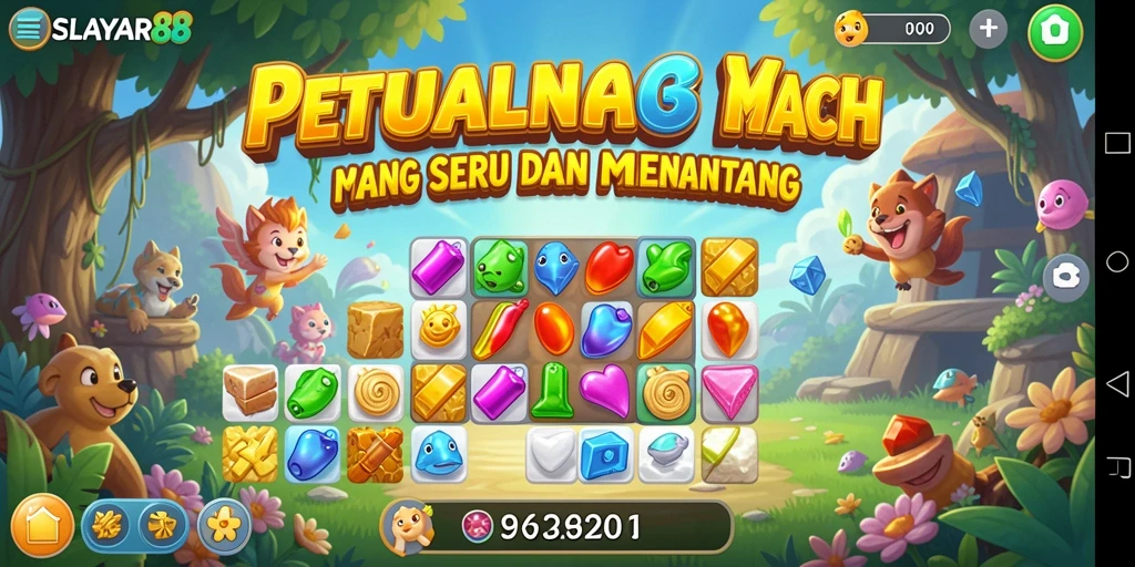 Tampilan gameplay Match-3 yang penuh warna dan menantang.