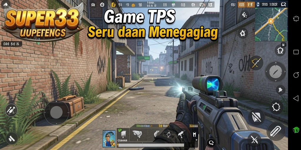 Tampilan screenshot utama <strong>SUPER33</strong> yang menunjukkan aksi tembak-menembak yang mendebarkan.